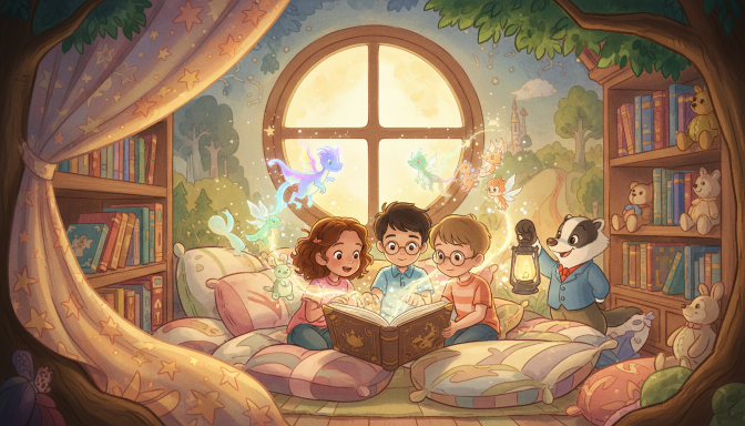 Children’s books about friendship: two kids reading and smiling together