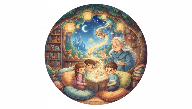 Introverted child and parent sharing a quiet storytime with puppets and pictures