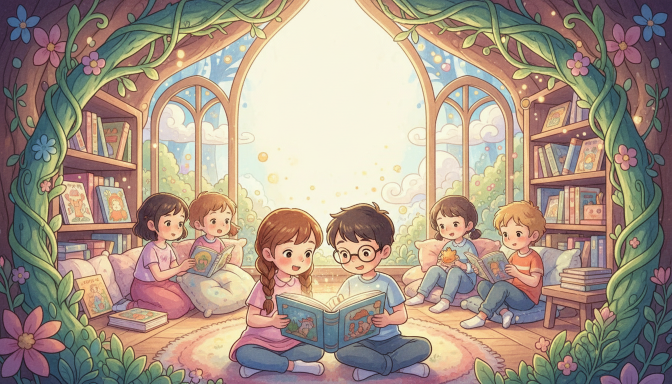 Teacher and kids exploring Aesop’s fables in class with hands-on activities to teach values and morals