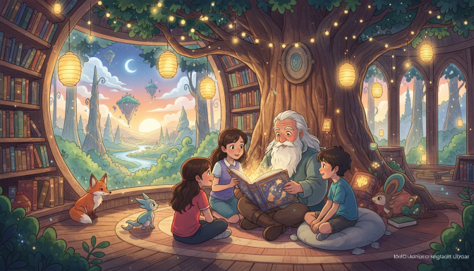 Parent reading a fairy tale and checking if the story is too scary for a child